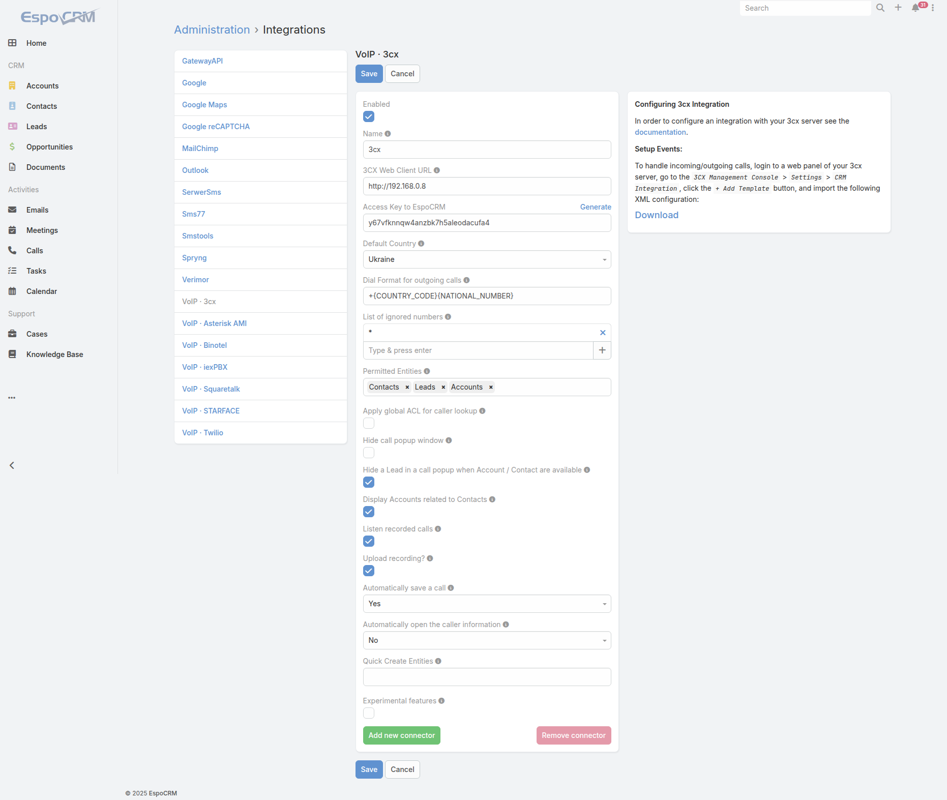 3CX integration config