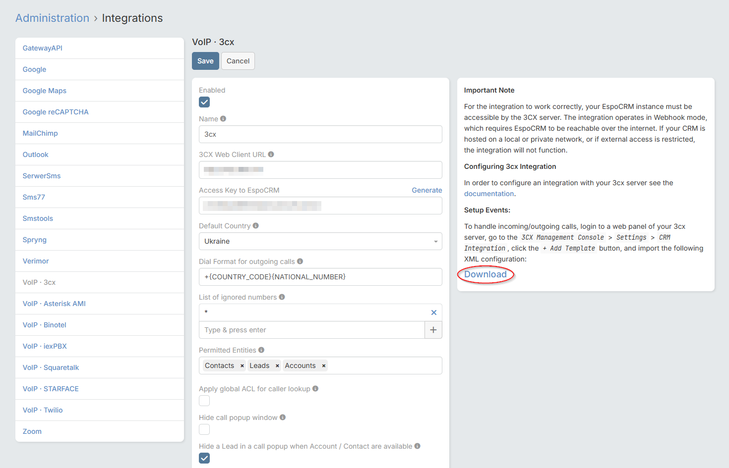 VoIP settings 3cx update